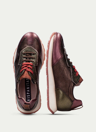 Hispanitas Metallic Green & Purple Leather Trainer|CHI254312B