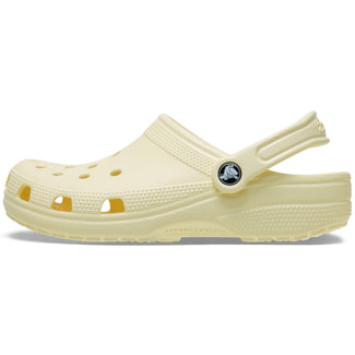 Light yellow clog shoe on a white background