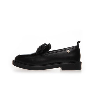 Copenhagen Black Leather and Patent Loafer with Bow|CS7057