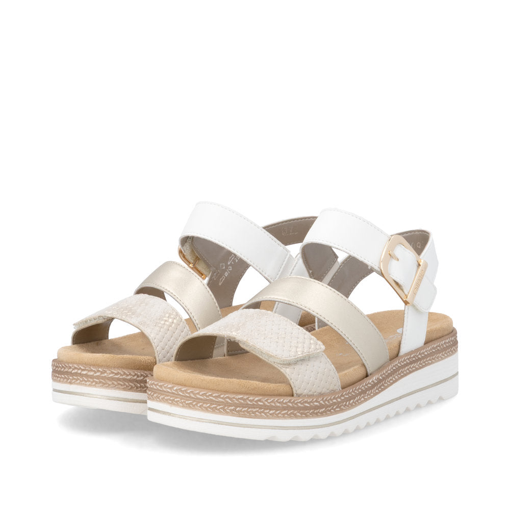 Remonte White and Light Gold Multi Strap Sandal|D0Q5592