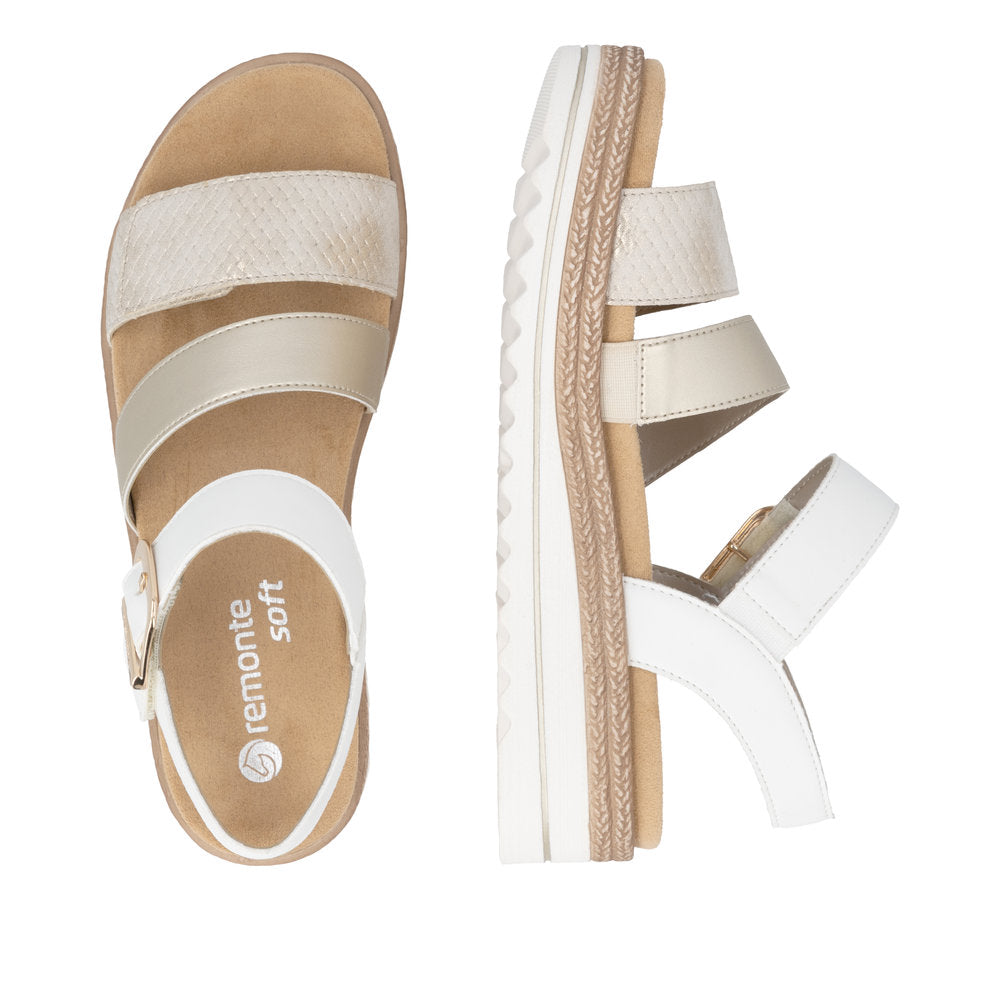 Remonte White and Light Gold Multi Strap Sandal|D0Q5592