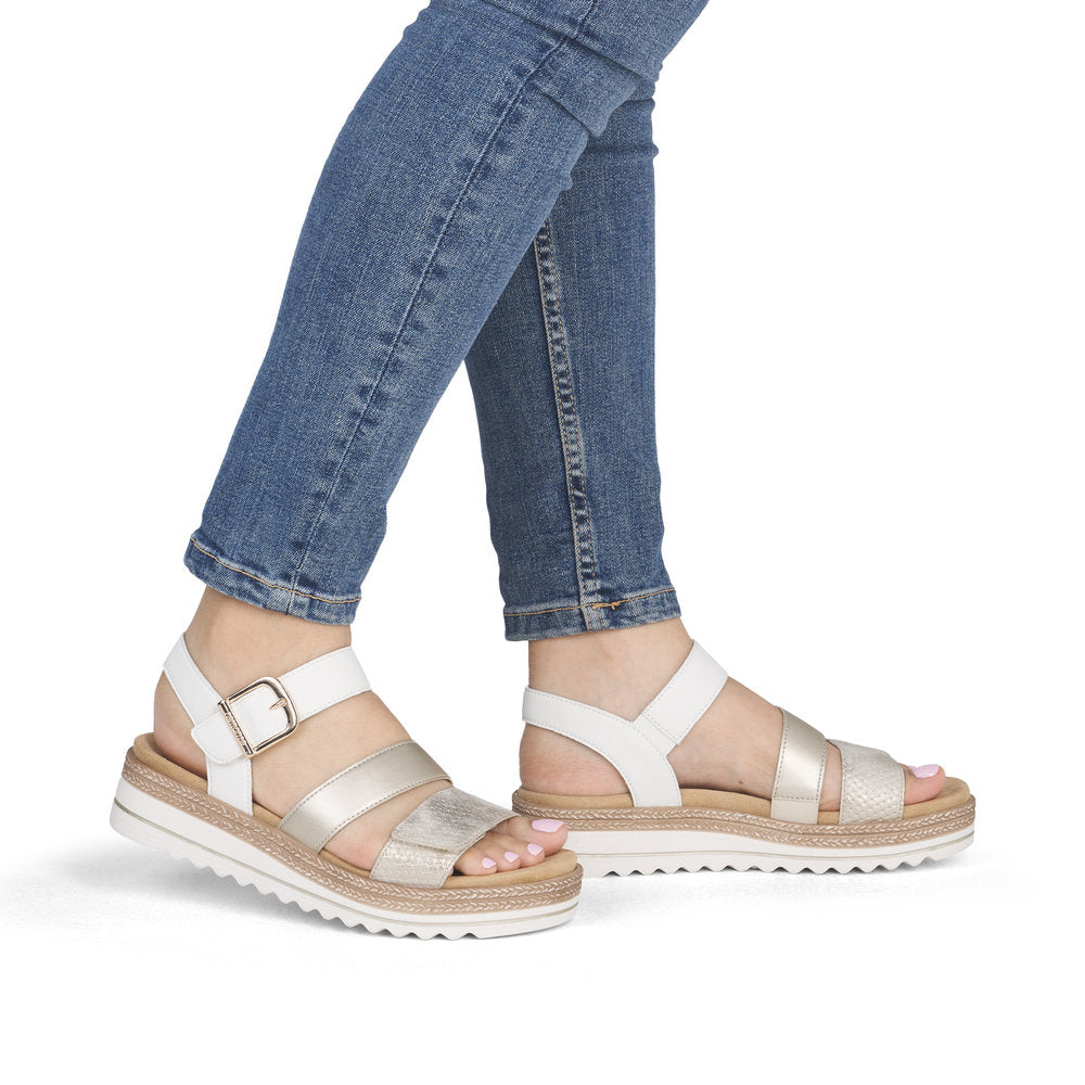 Remonte White and Light Gold Multi Strap Sandal|D0Q5592