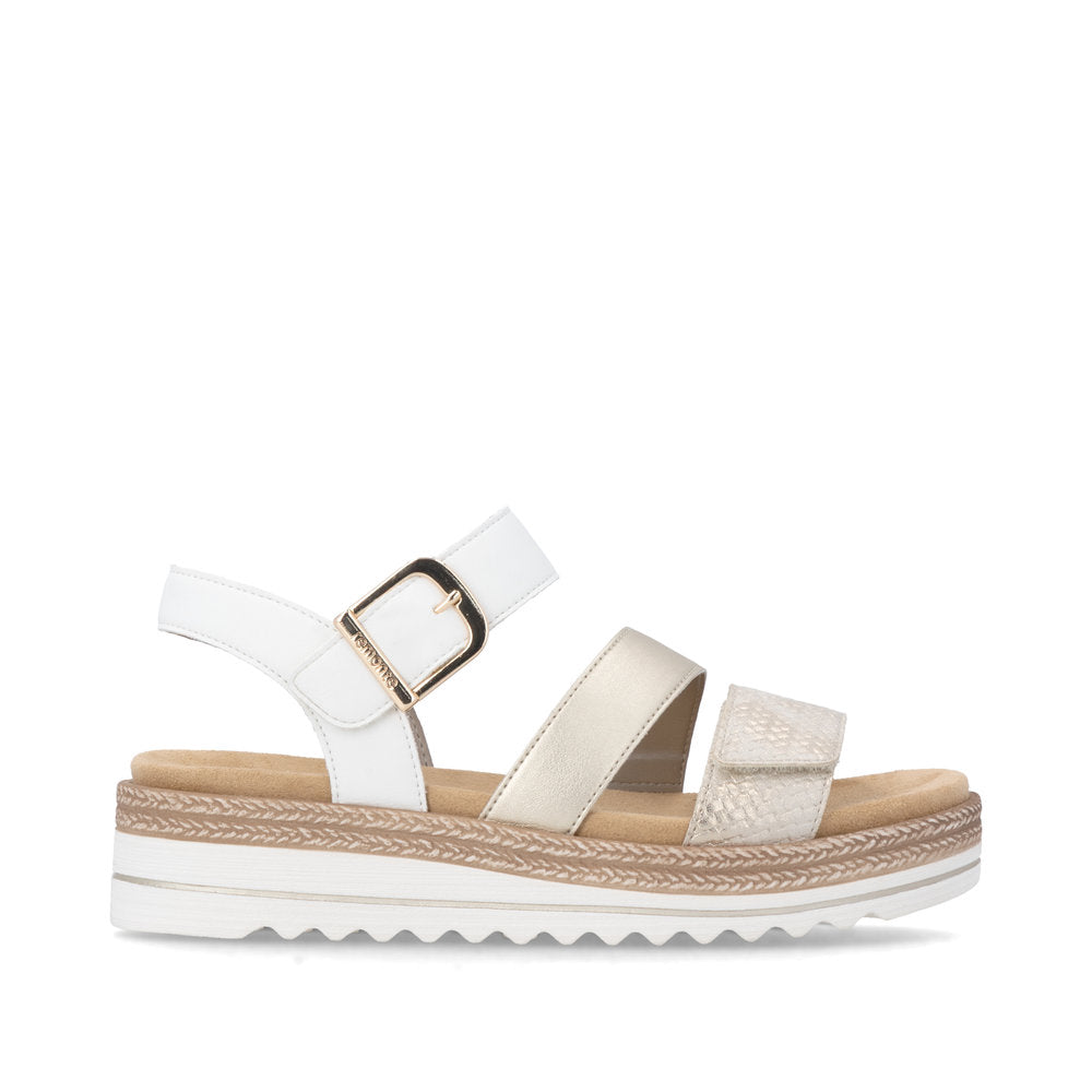 Remonte White and Light Gold Multi Strap Sandal|D0Q5592