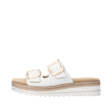 Load image into Gallery viewer, White sandal with brown straps and sole on a white background

