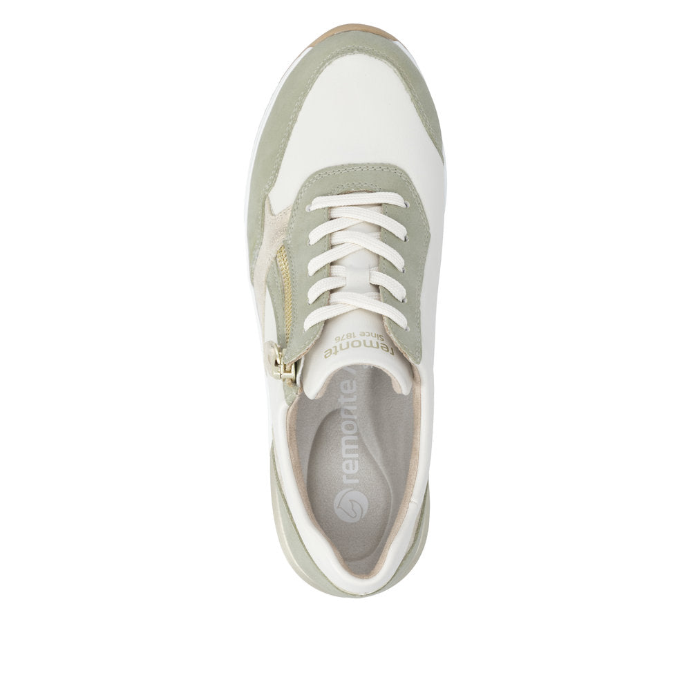 Remonte White and Sage Wide Fit Wedge Trainer|D0T0182