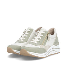 Load image into Gallery viewer, Remonte White and Sage Wide Fit Wedge Trainer|D0T0182
