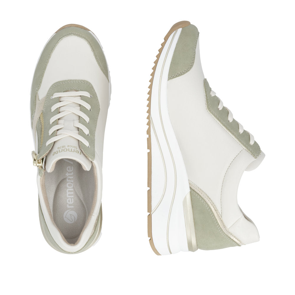 Remonte White and Sage Wide Fit Wedge Trainer|D0T0182