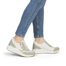 Load image into Gallery viewer, Remonte White and Sage Wide Fit Wedge Trainer|D0T0182
