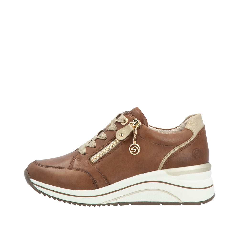 Remonte Wide Fit Brown Mini Wedge Trainer|D0T0324B