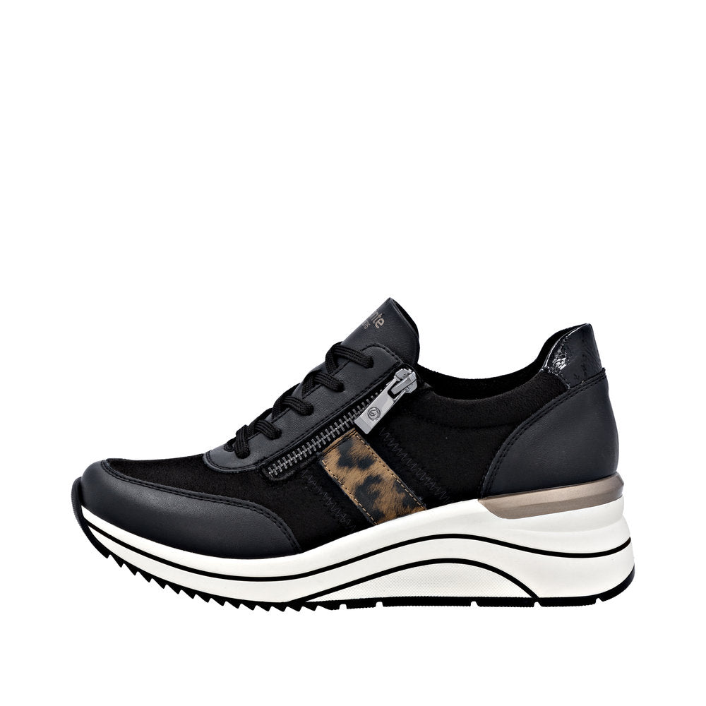 Remonte Wide Fit Black Mini Wedge Trainer|D0T0904