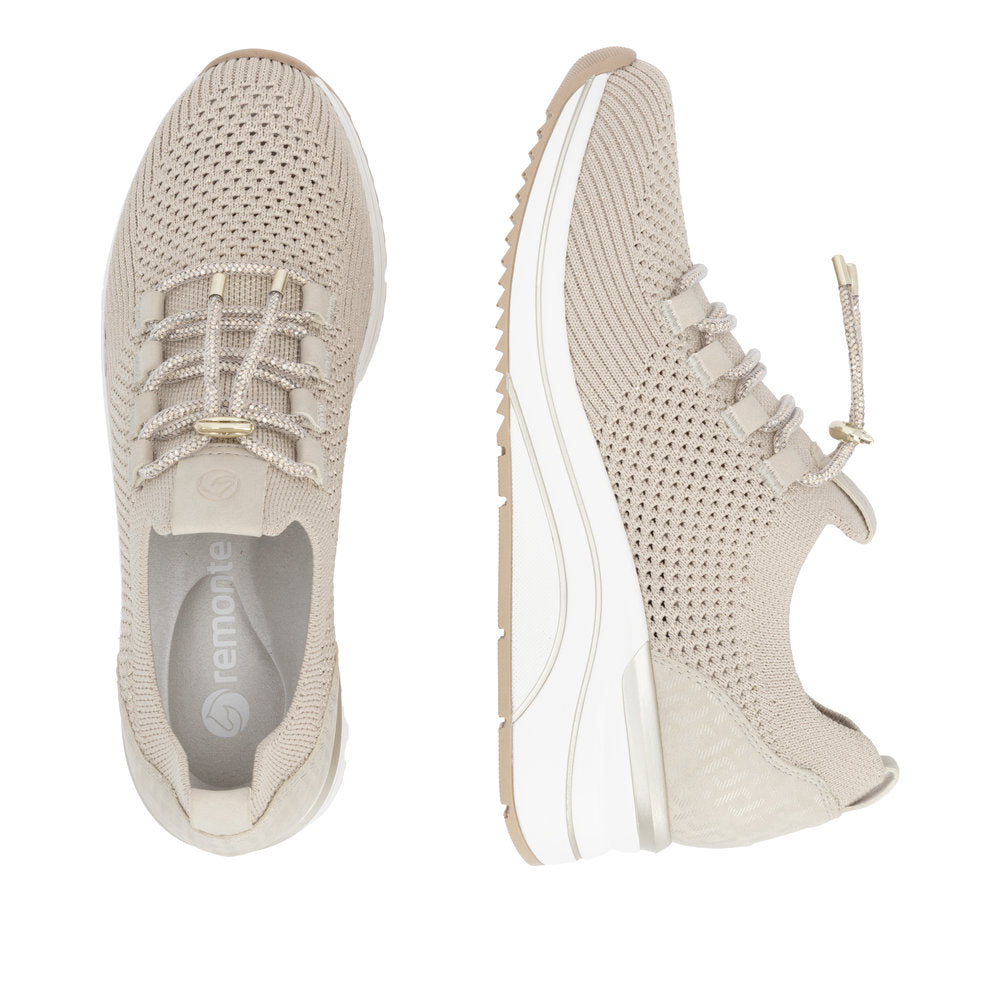 Remonte Beige Wide Fit Mini Wedge Trainer|D0T1860