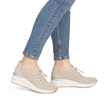 Load image into Gallery viewer, Remonte Beige Wide Fit Mini Wedge Trainer|D0T1860
