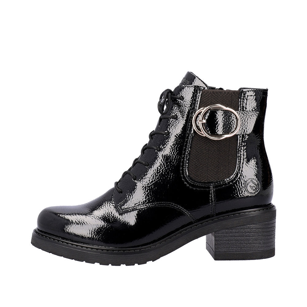 Remonte Black Patent Block Heel Ankle Boot|D1A7201B