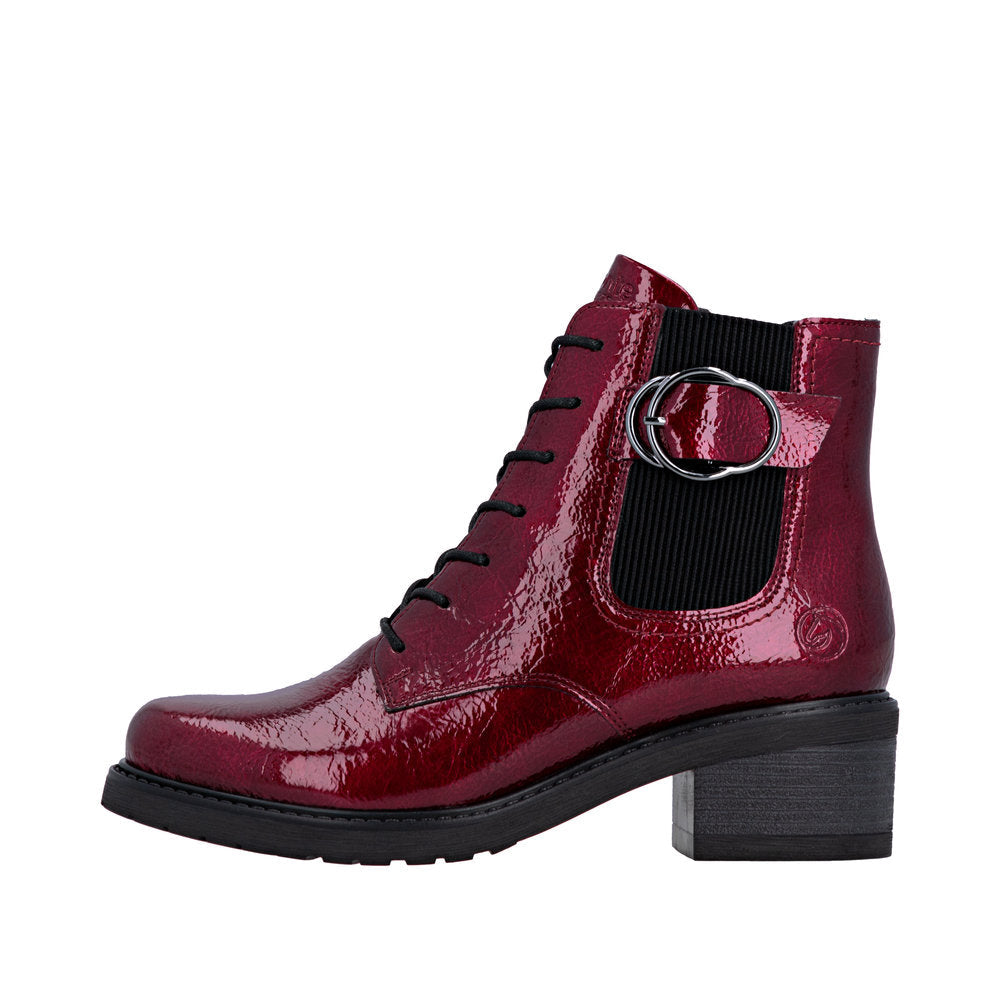 Remonte Red Cherry Patent Laced Block Heel Ankle Boot |D1A7233