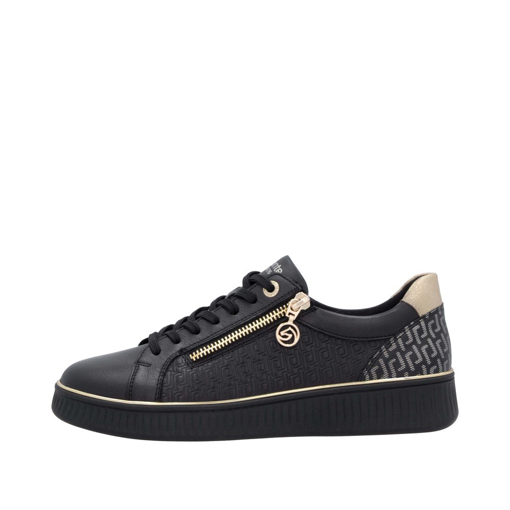 Remonte Wide Fit Black & Gold Trainer|D2E0003