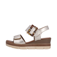 Load image into Gallery viewer, Silver sandal with a brown sole on a white background
