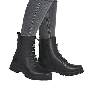 Remonte Wide Fit Black Leather Laced Ankle Boot|D2S7300