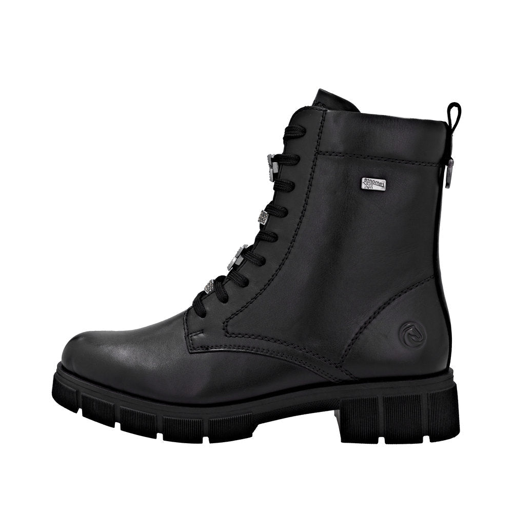Remonte Wide Fit Black Leather Laced Ankle Boot|D2S7300