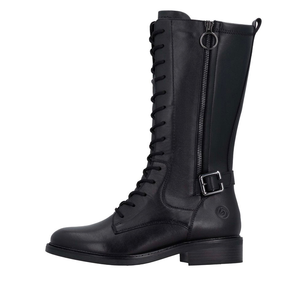 Remonte Black Leather Laced Ankle Boot|D2W7100
