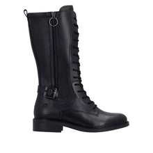 Load image into Gallery viewer, Black leather boot with a wooden sole on a white background
