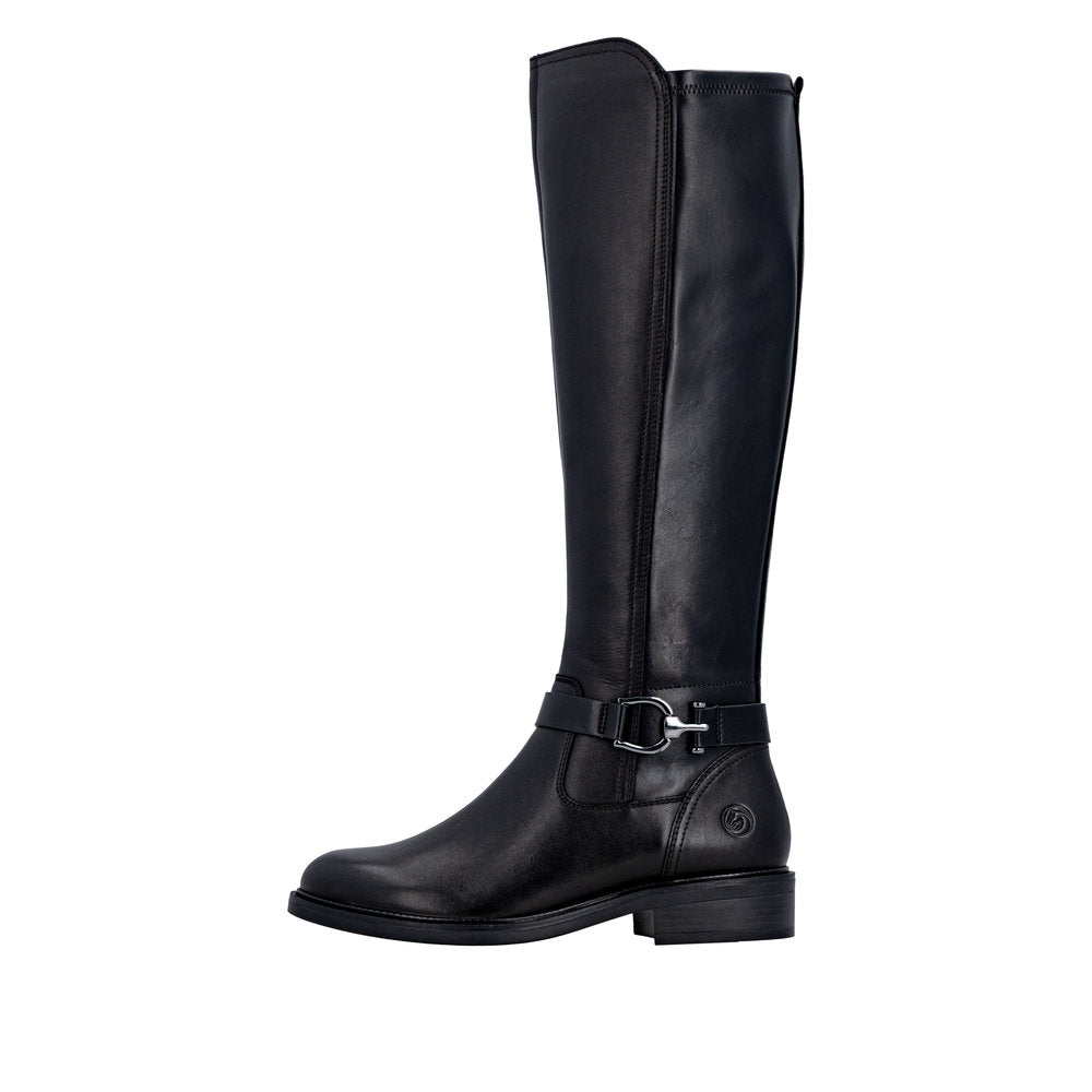 Remonte Black Leather Knee High Boot|D2W7700