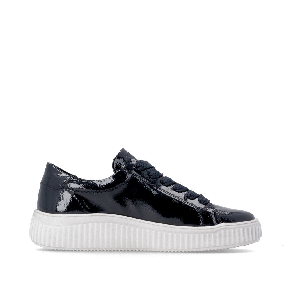 Remonte Wide Fit Navy Patent Platform Trainer|D3E0714