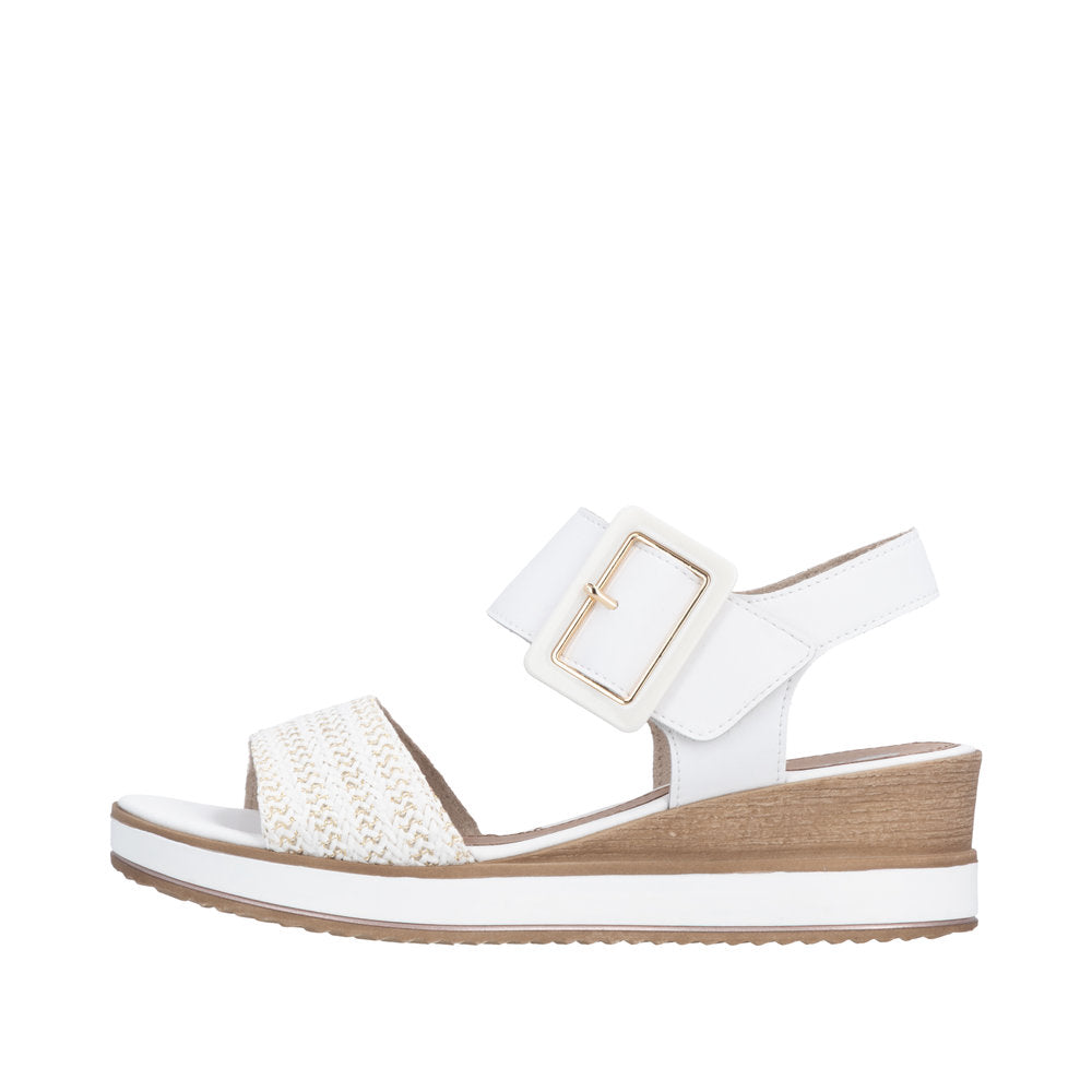 White sandal with a wooden sole on a white background