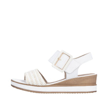 Load image into Gallery viewer, White sandal with a wooden sole on a white background

