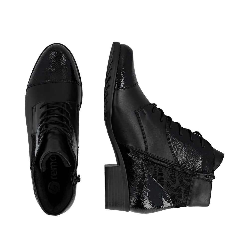 Remonte Black Patchwork Ankle Boot|D688200N