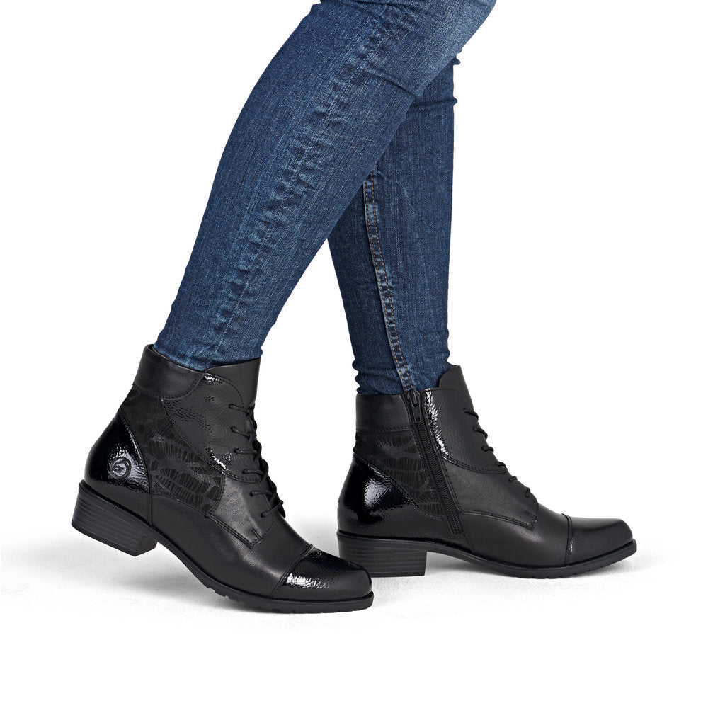 Remonte Black Patchwork Ankle Boot|D688200N