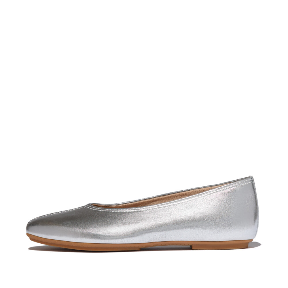 Silver flat shoe on a white background