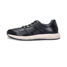 Load image into Gallery viewer, navy leather sneaker with white sole on a white background

