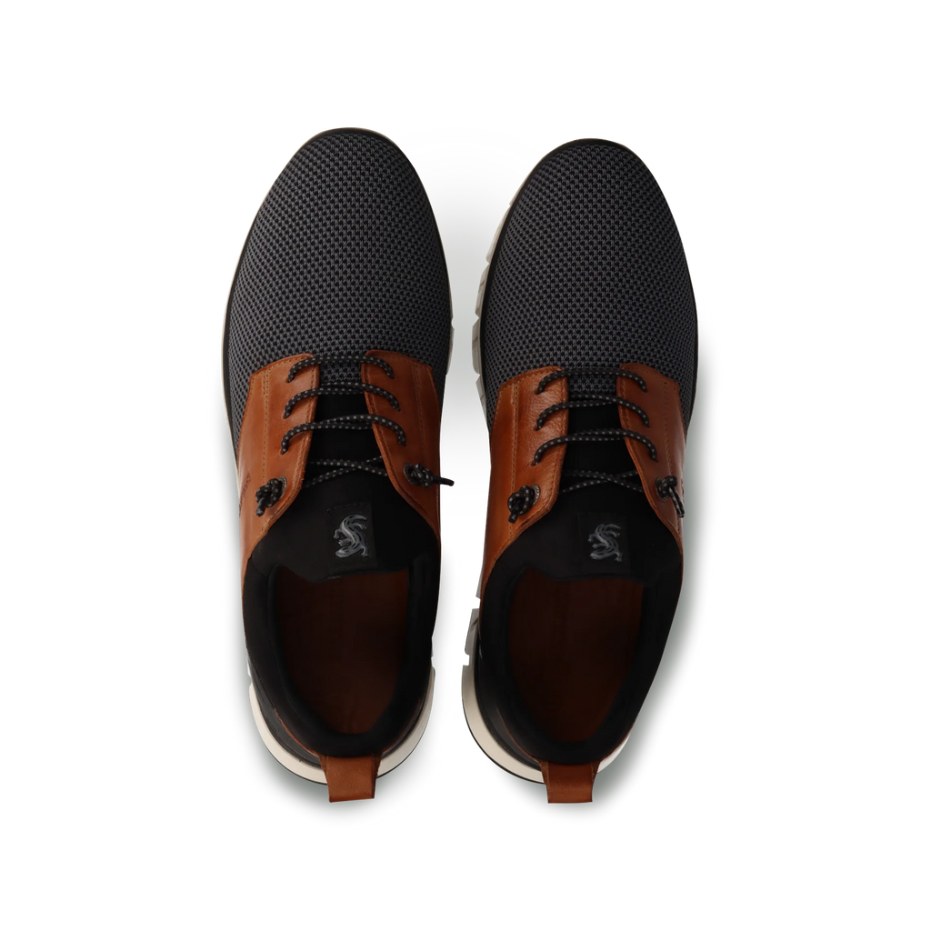 Black and brown shoes on a white background