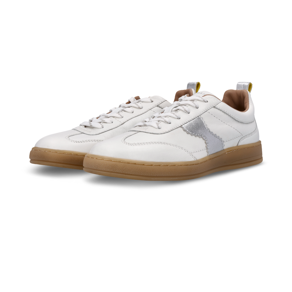 Salamander White and Silver Leather Trainer|F31ARN0320