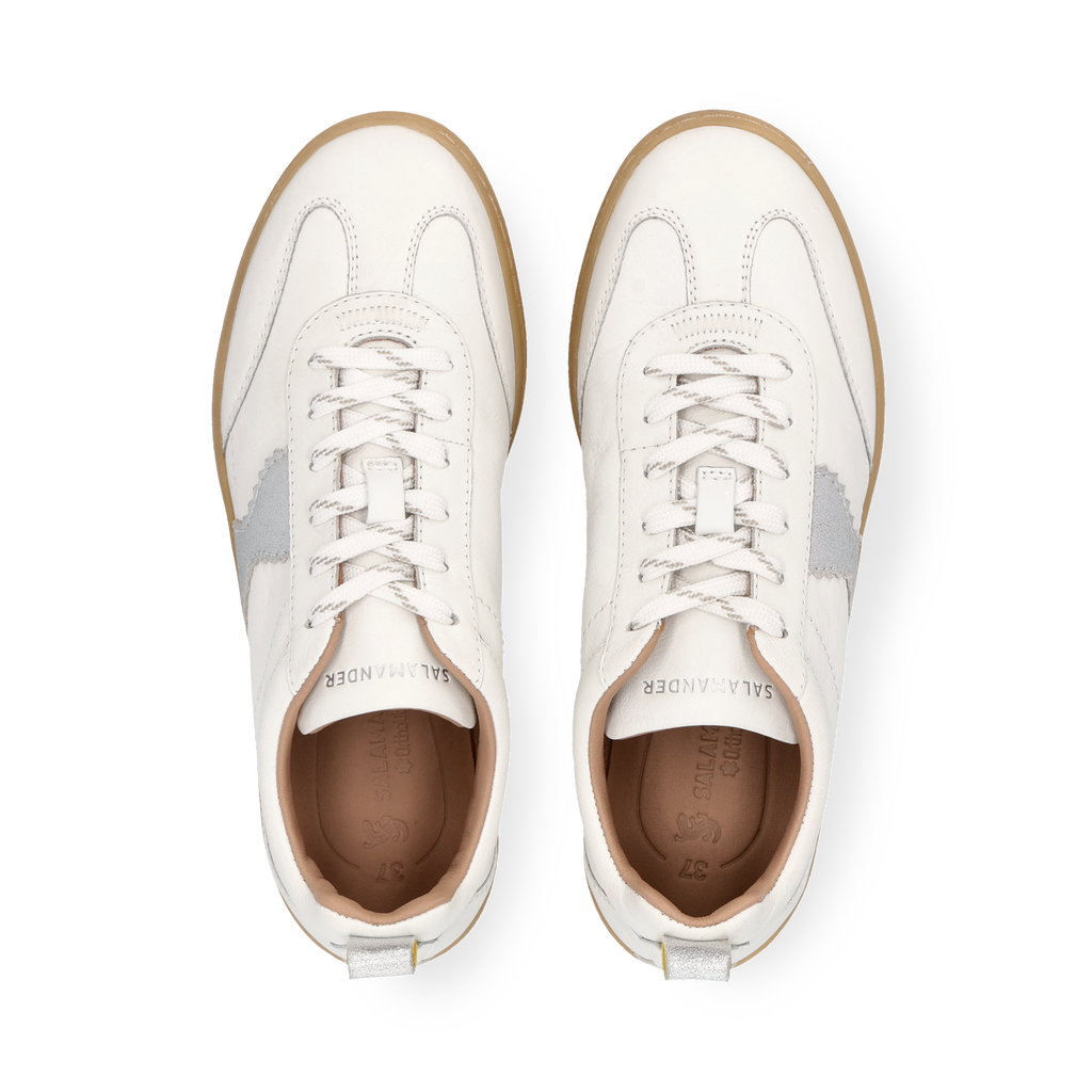 Salamander White and Silver Leather Trainer|F31ARN0320