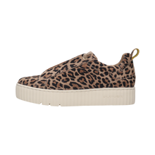 Load image into Gallery viewer, Leopard print slip-on sneaker with a thick white sole on a white background
