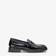 Load image into Gallery viewer, Unisa Black Patent Crinkled Loafer|FIJOBK
