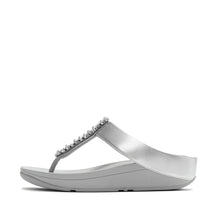 Load image into Gallery viewer, Silver sandal with embellishments on a white background
