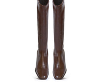 Load image into Gallery viewer, Pair of brown knee-high boots on a white background
