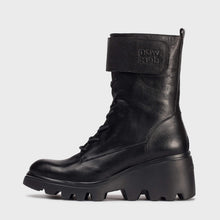 Load image into Gallery viewer, Wonders Black Leather Laced Wedge Ankle Boot|G7021NE
