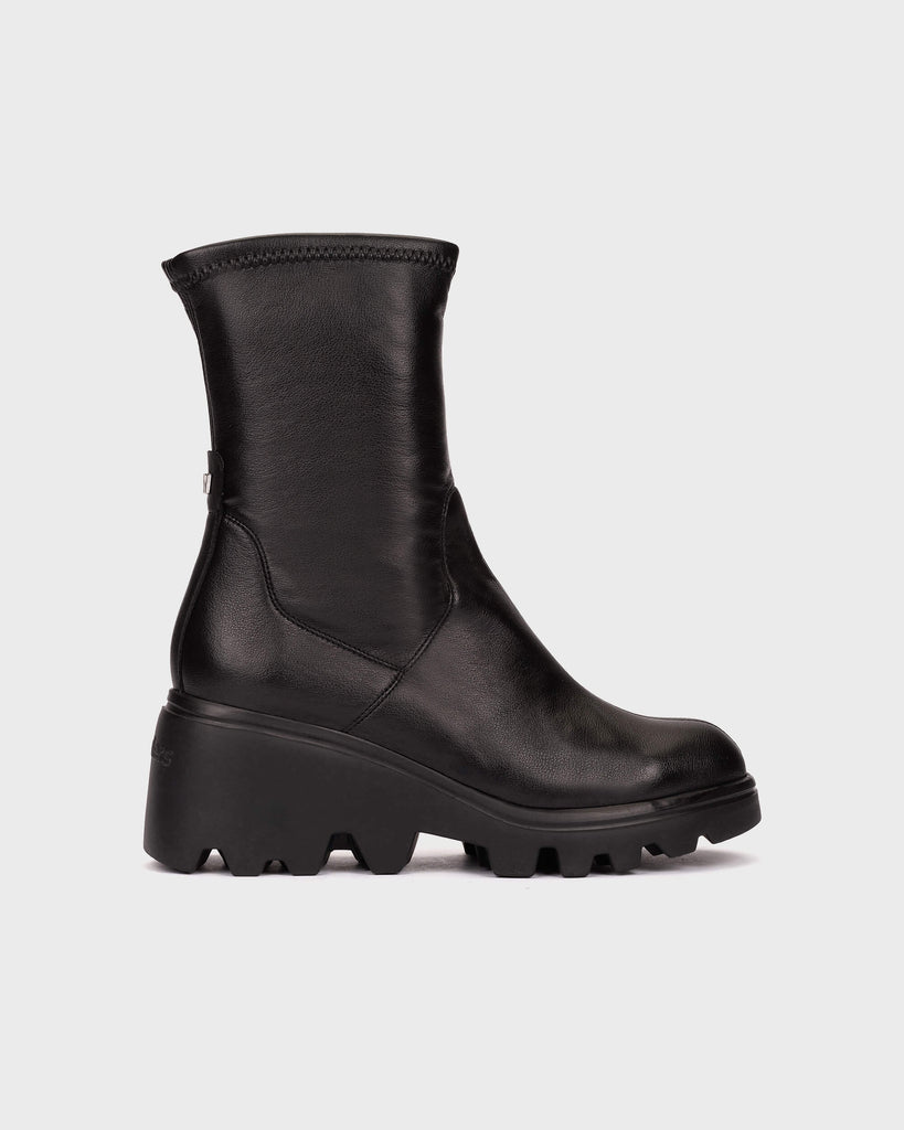 Wonders Black Sock Wedge Ankle Boot|G7030NE