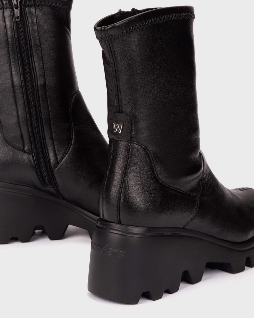 Wonders Black Sock Wedge Ankle Boot|G7030NE