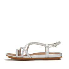 Load image into Gallery viewer, Silver sandal with a strap design on a white background
