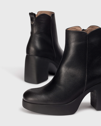 Wonders Black Leather Platform Ankle Boot|H4981NE