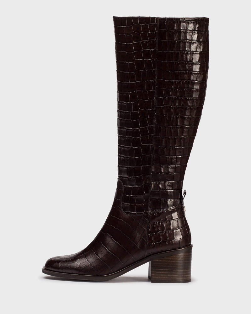 Wonders Croc Print Leather Knee High Boot |H6502BRN