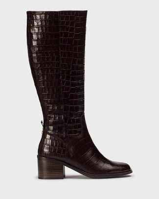 Wonders Croc Print Leather Knee High Boot |H6502BRN