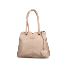Load image into Gallery viewer, Beige handbag with a heart-shaped tag on a white background
