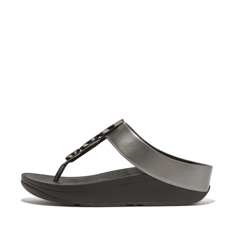Gray sandal with a black strap on a white background