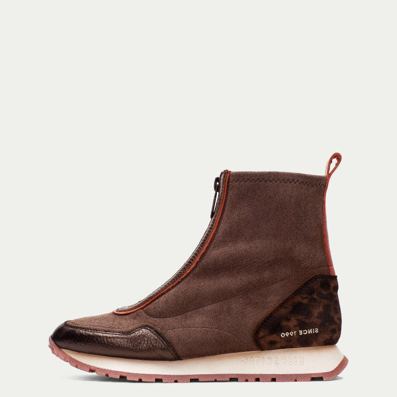 Hispanitas Brown Sporty Centre Zip Ankle Boot|HI254354BR