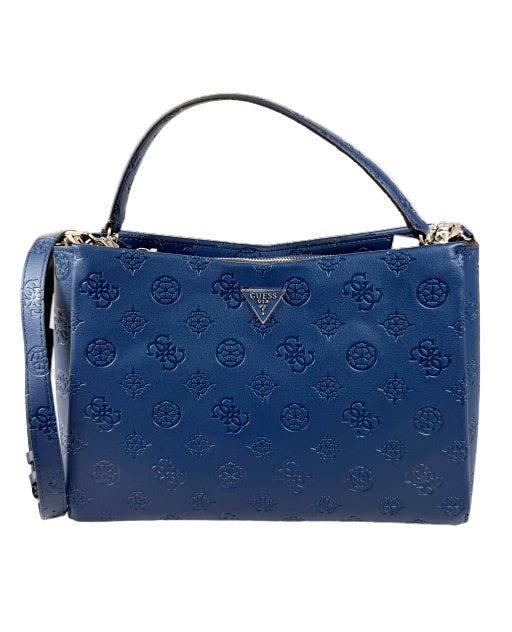 Blue handbag with a brand logo on a white background